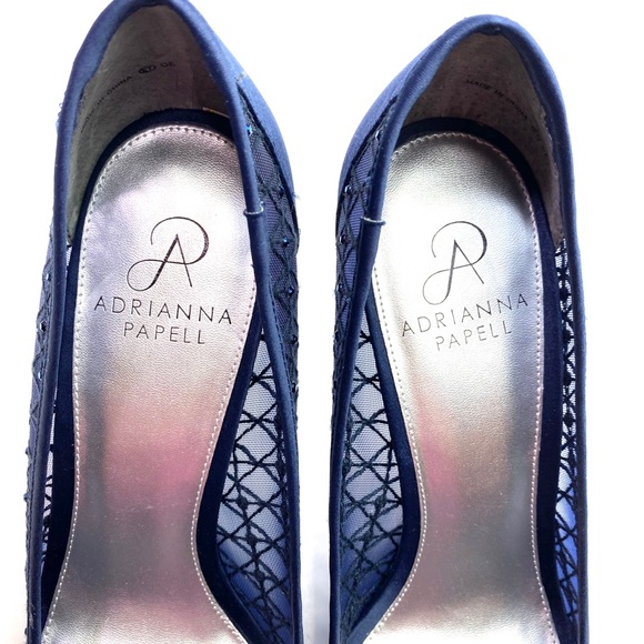 SOLD NIB Adrianna Papell Crystal Navy Satin Mesh Heels - Picture 7 of 8